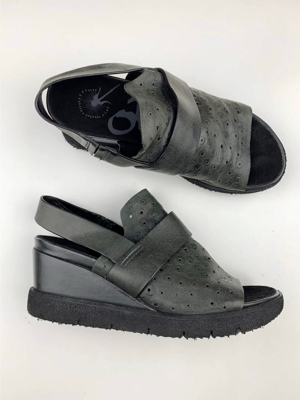 OTBT Rover Sandals Faded Black Leather Open Toe Platform Wedge Shoes Women's 7.5